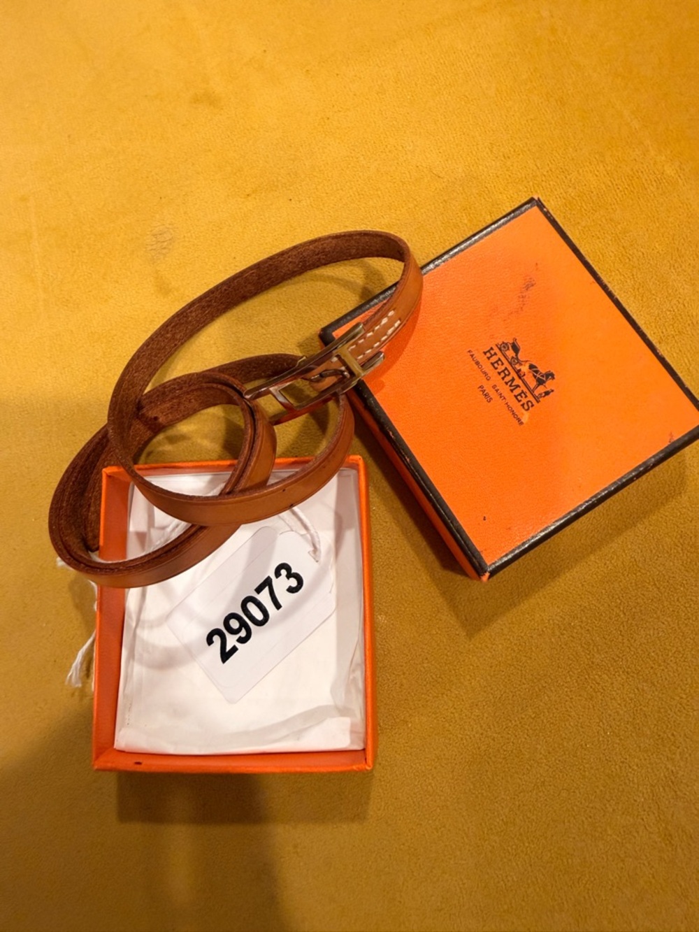 Hermès Brown Leather Double Tour Bracelet with Gold H Clasp